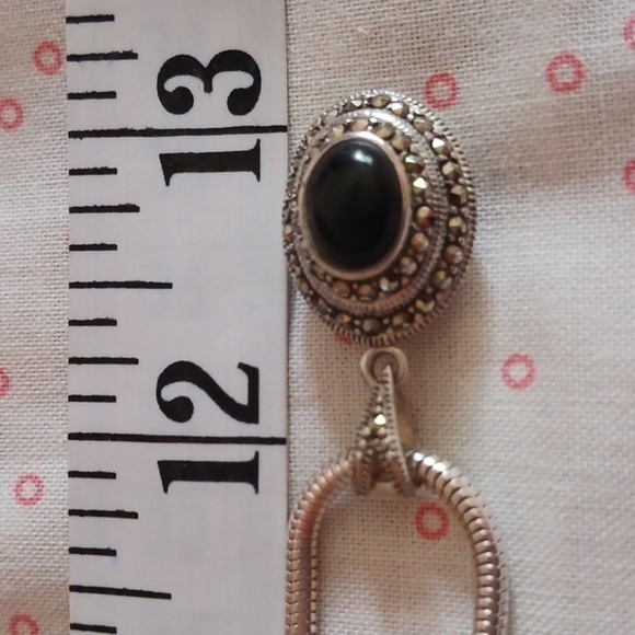 Vintage 925 Silver Onyx Stone Crystal Pendant Necklace - Picture 5 of 10